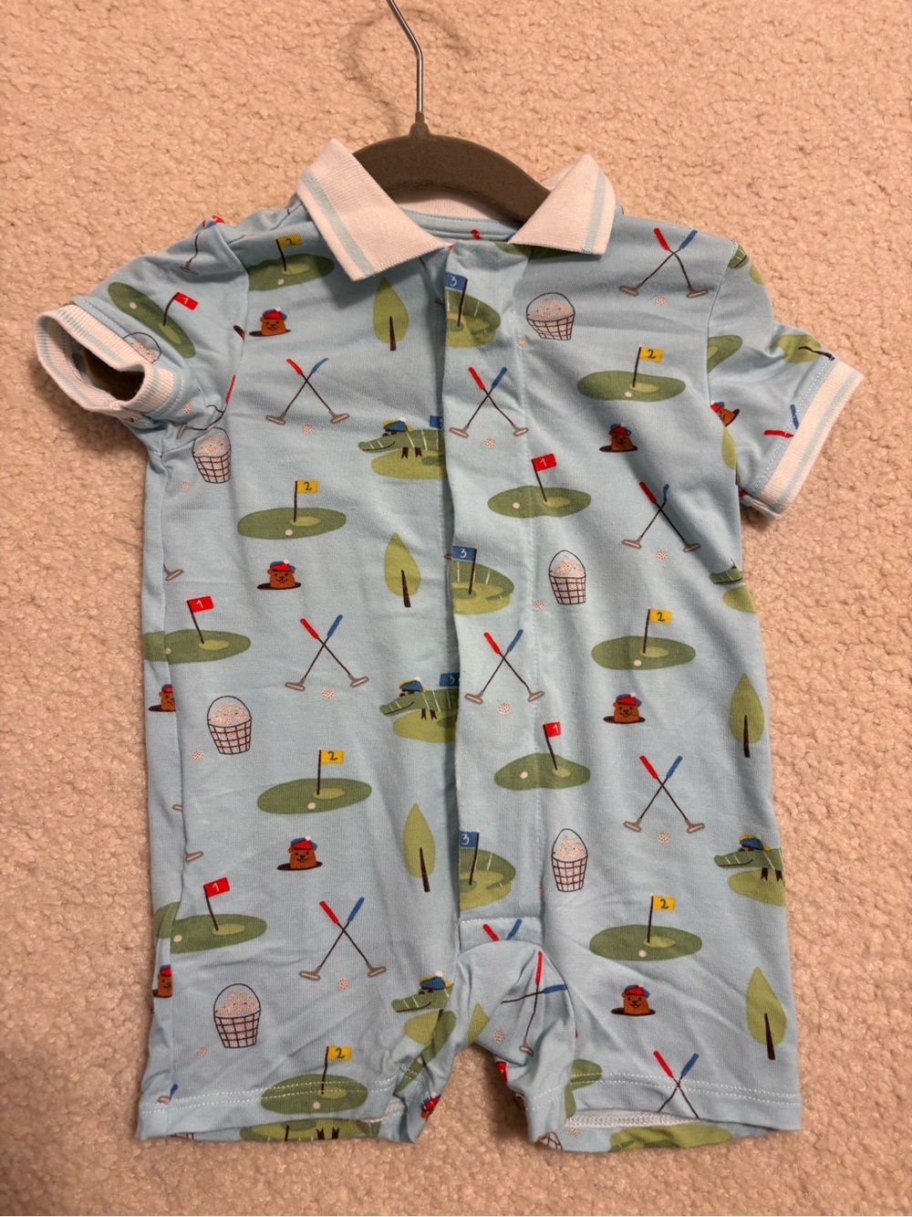 Magnetic me Light Blue Golf-Print Polo One-Piece for Kids